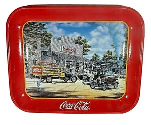 Vintage 1990's 2 Tin Metal Coca Cola Serving Trays One Has Artist Pamela Renfroe Signature On Back Both Never Used Located In Palm Springs Ca