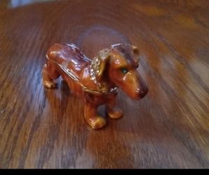 Dashund Bejeweled Hinged Mini Trinket Box