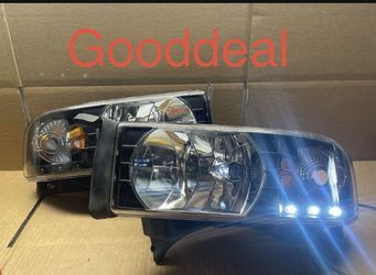 #OH16 Fit 94-02 Dodge Ram 1500/2500/3500 LED  Black Halogen Headlight Pair Lamp