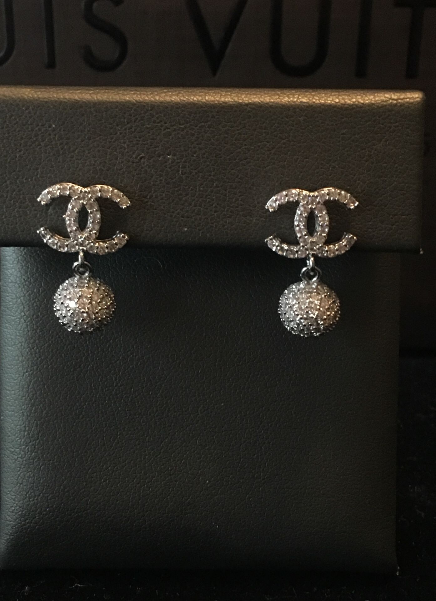 Cc mini drop petite diamond earrings