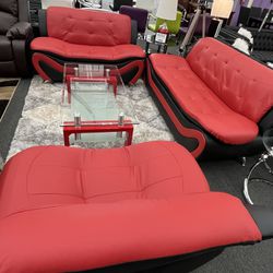 3pcs Red/Black Sofa-Love & Chair 