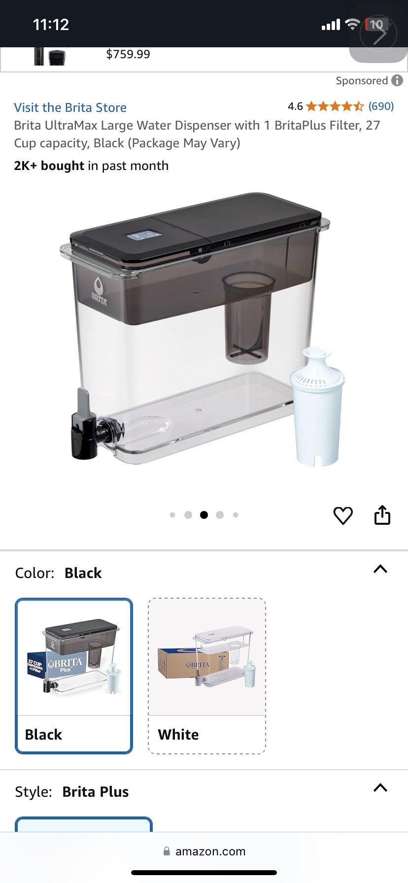 Brita UltraMax Large Water dispenser with standard filter