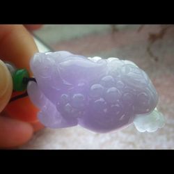 Certificate Myanmar Burmese Lavender purple Jadeite Jade Pendant Wealth Frog Toad coin
