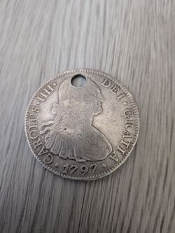 1797 Mo FM Mexico Spanish Colony 8 Reales Carolus IIII Silver Coin - Holed