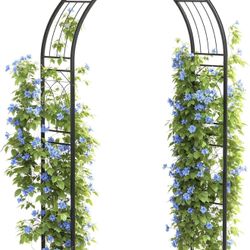 8FT Heavy-Duty Garden Arch - Rustproof Metal Trellis for Climbing Plants, Easy Assembly Wedding Arbor for Outdoor Decor, Wide Black Archway for Roses,