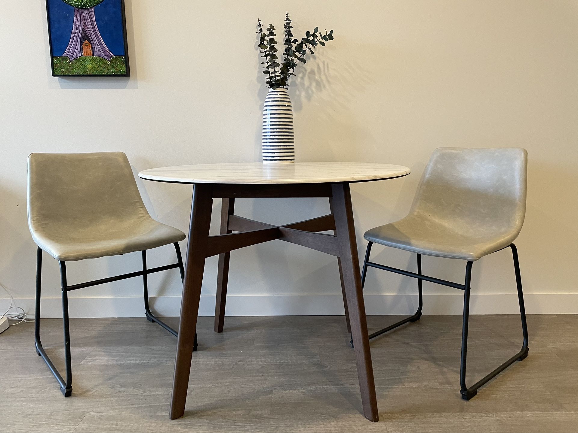 Mid century Mod 36" Dining Table And 2 Chairs