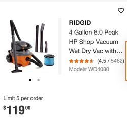 Rudgid WD4080 Wet/Dry  Vacuum &blower Combo New In Box