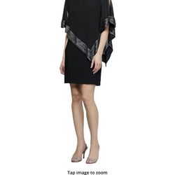New Elegant black and gold dress R&M Richards black knee length sleeveless dress with attached shawl size 10