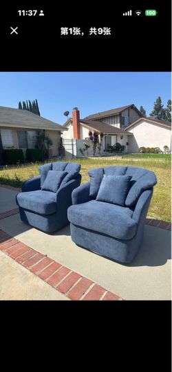 Mid-Century Modern Swivel Fabric Accent Chairs — 2 for $150