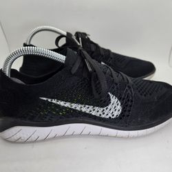Nike Free RN Flyknit 2018 Shoes Men's 7.5 Black White Running Athletic Sneakers