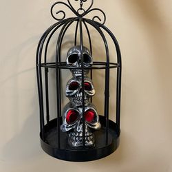 Halloween Decoration, Stacked Skulls In Birdcage - $20 NEW!