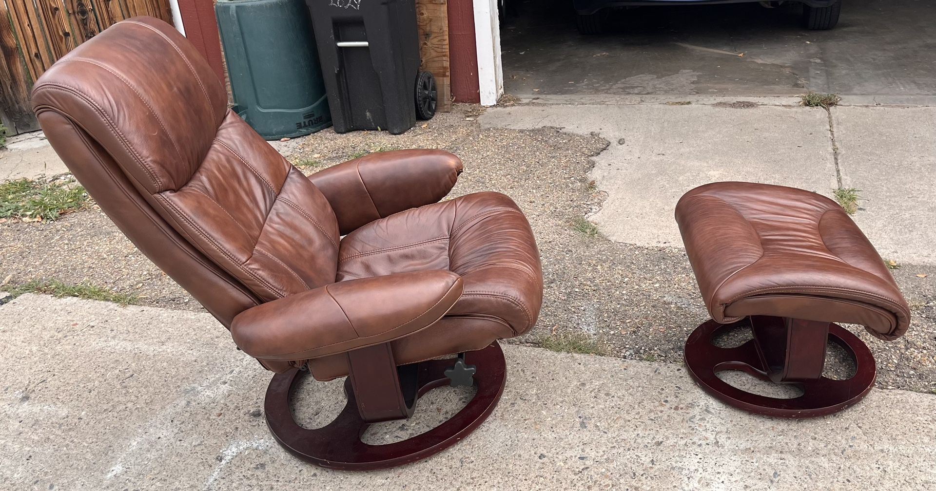 Leather Chair and ottoman For Sale