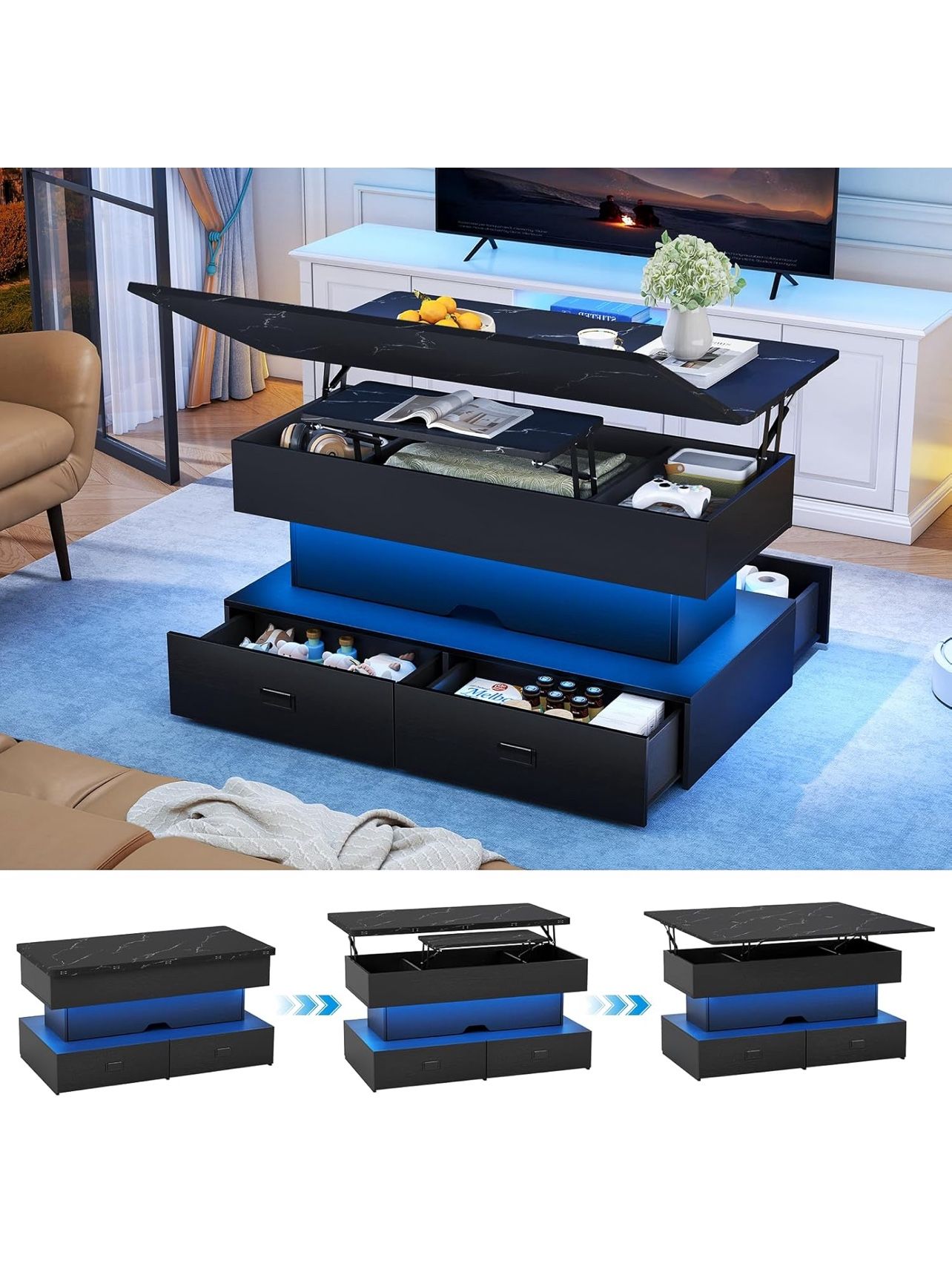 LED LIFT TOP COFFEE TABLE