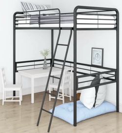 Black Metal Loft Bed Frame with Ladder