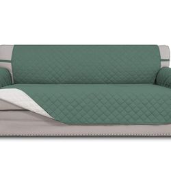 Easy-Going Reversible Couch Cover for 3 Cushion Couch Sofa Cover for Dogs Water Resistant Furniture Protector Cover with Foam Sticks Elastic Straps fo