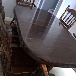 Real Wood Large Dining Table With 5 Chairs