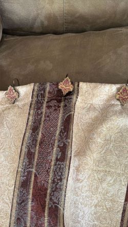 Croscill Multicolor Floral Stripe Tapestry Brocade Fabric Shower Curtain 72x70" with matching metal hooks, $15