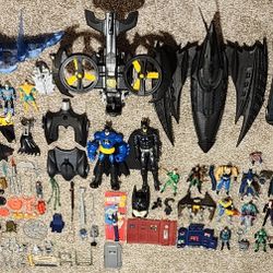 Huge Batman Action Figures, Batman Ice Fortress And Batmobile Lot With Attachments And Accessories 