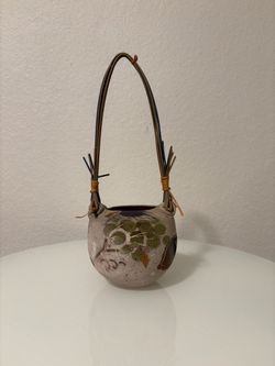 Laura Ross Pottery Pot with Bent Wood Handles