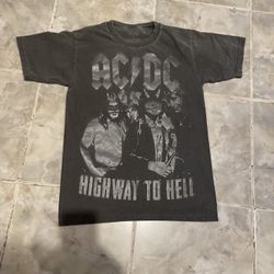 AC/DC Y2K Punk Rock Band Grunge Highway To Hell Foil Double Sided Shirt SZ S