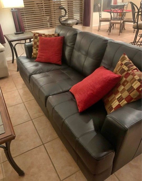 Like New Black Leather Sofa & Chair