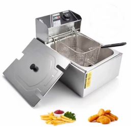Electric Deep Fryer with Baskets And Lids And Gloves Countertop Stainless Steel Temperature Control 6-Liter Frying Machine, for Home And Commercial Us