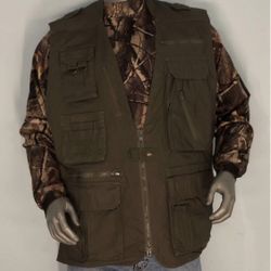 Fox Outdoor Utility Multi Pocket Hunting Fishing Beige Vest Zip Cotton Men’s Large 