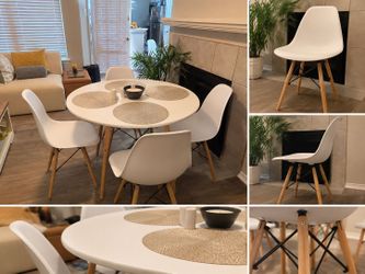 Modern White 5-Piece Dining Set – Round Table + 4 Chairs