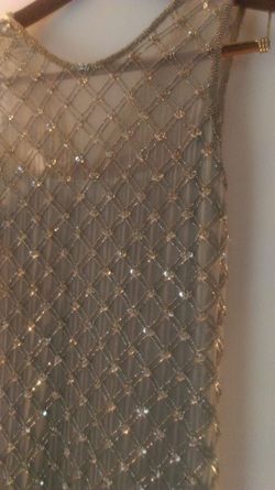 Silk beaded silver ladies size large formal gown