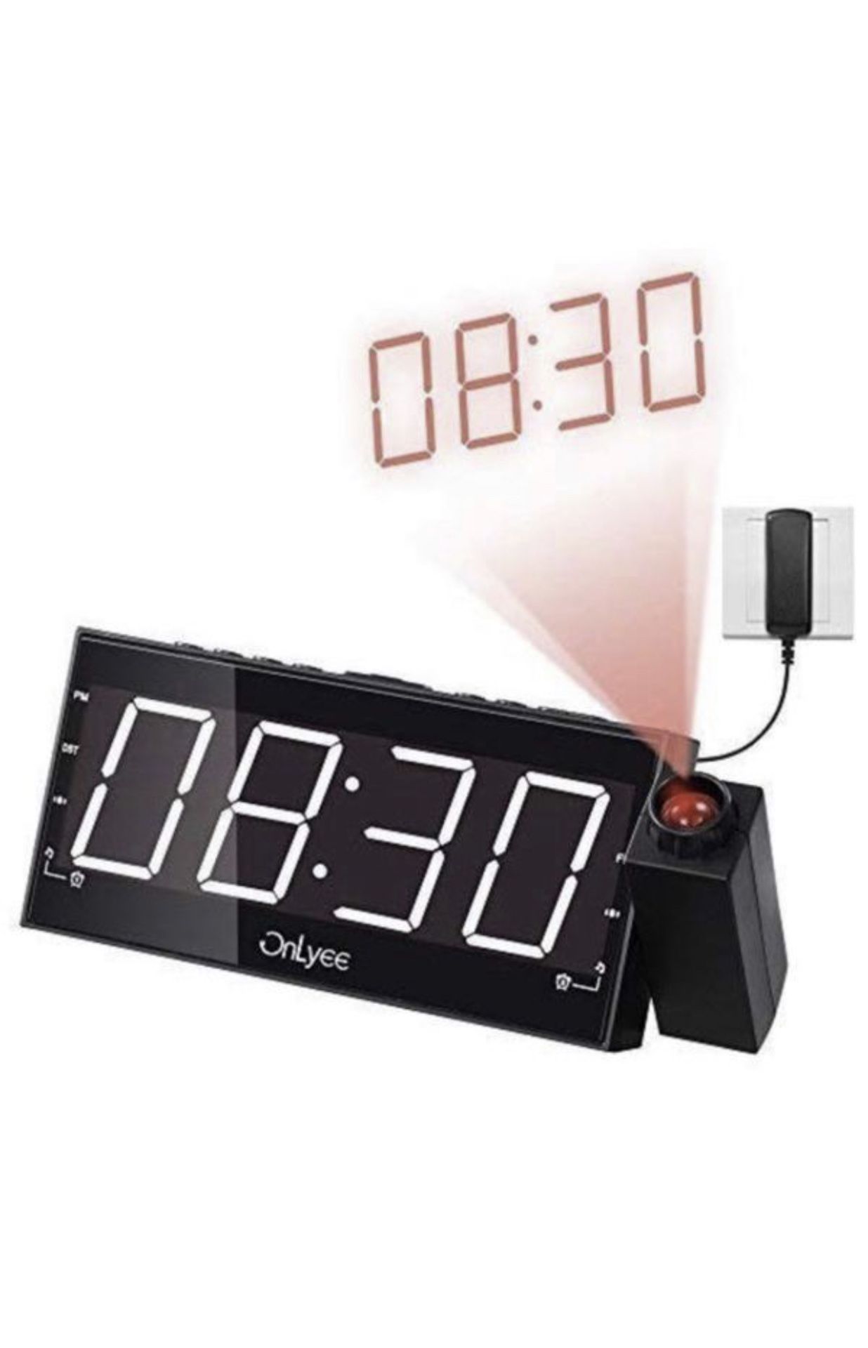 Projection Clock with FM Radio, 7” LED Display, Wall Ceiling Clock, Nap/Sleep Timer, 3 Dimmer, Dual Alarm and Dual USB Ports for Wall,Travel, Bedroom