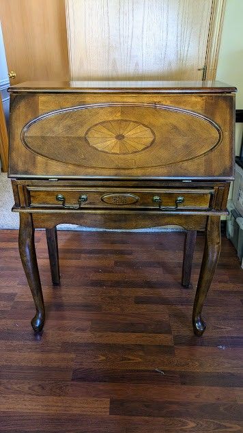 Wooden Drop-Front Writing Desk w/Matching Chair - Mid-Century Style