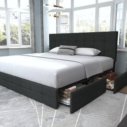 King Size Platform Bed With 4 Storage Drawers 