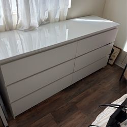 IKEA white dresser with glass top 64” w x 31” h x 19” d 6 drawers