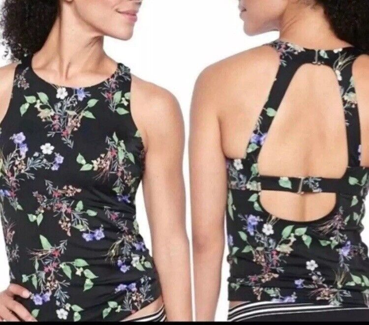Athleta Black Floral swimwear Tank Top sz 40B/C beach summer vacation pool
