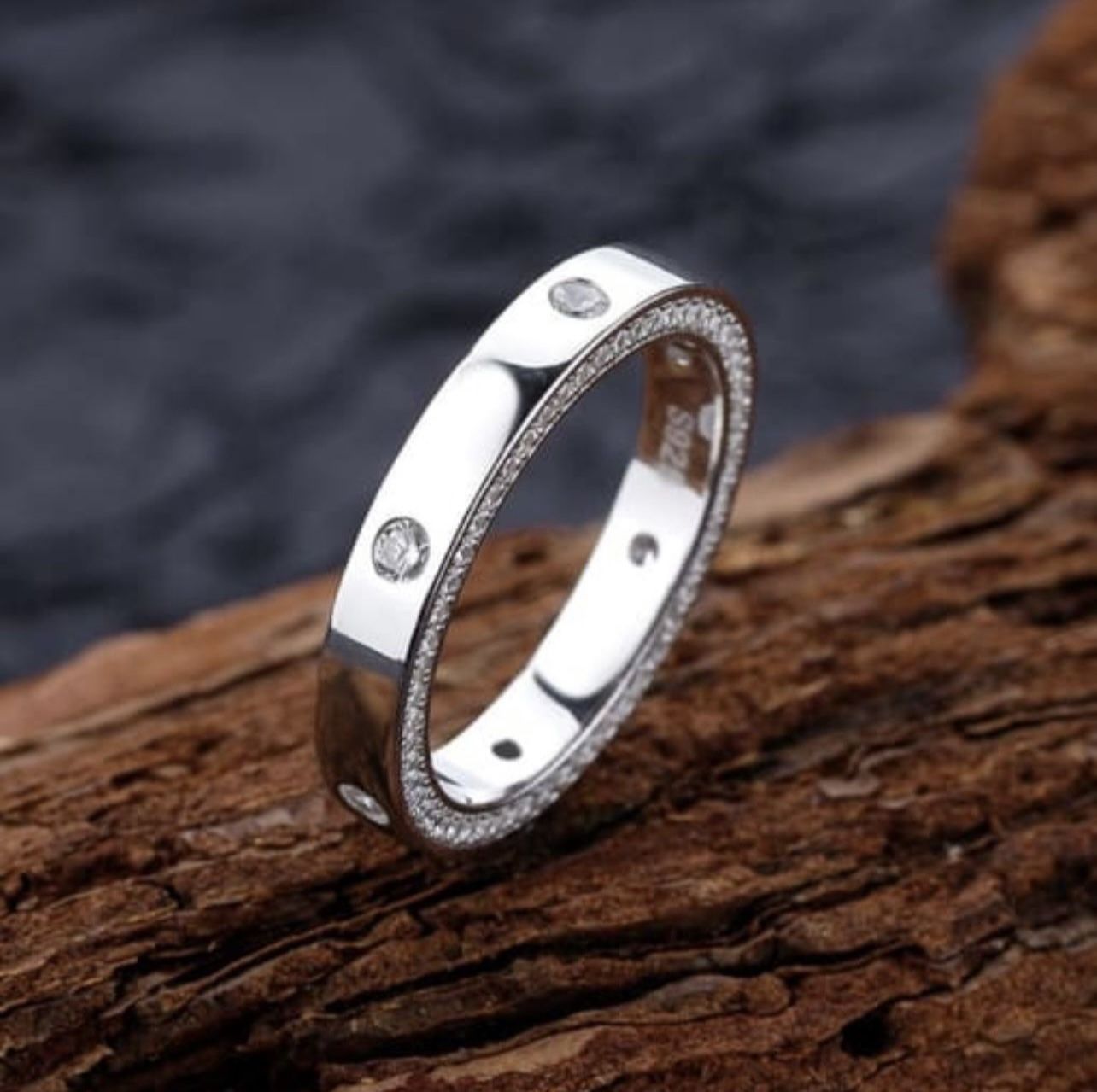 14k White Gold Plating Over Sterling Silver 925 Band Ring Size 6,7,8 And 9