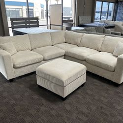 Cream Sectional W Ottoman 