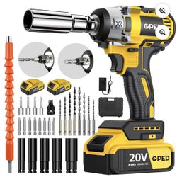 GPED 20 V Cordless Lithium Impact Wrench 1/2 Impact 2 Batteries Drill Kit