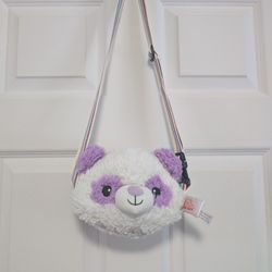 Cuddle Barn Plush Panda Crossbody Bag - Purple and White 