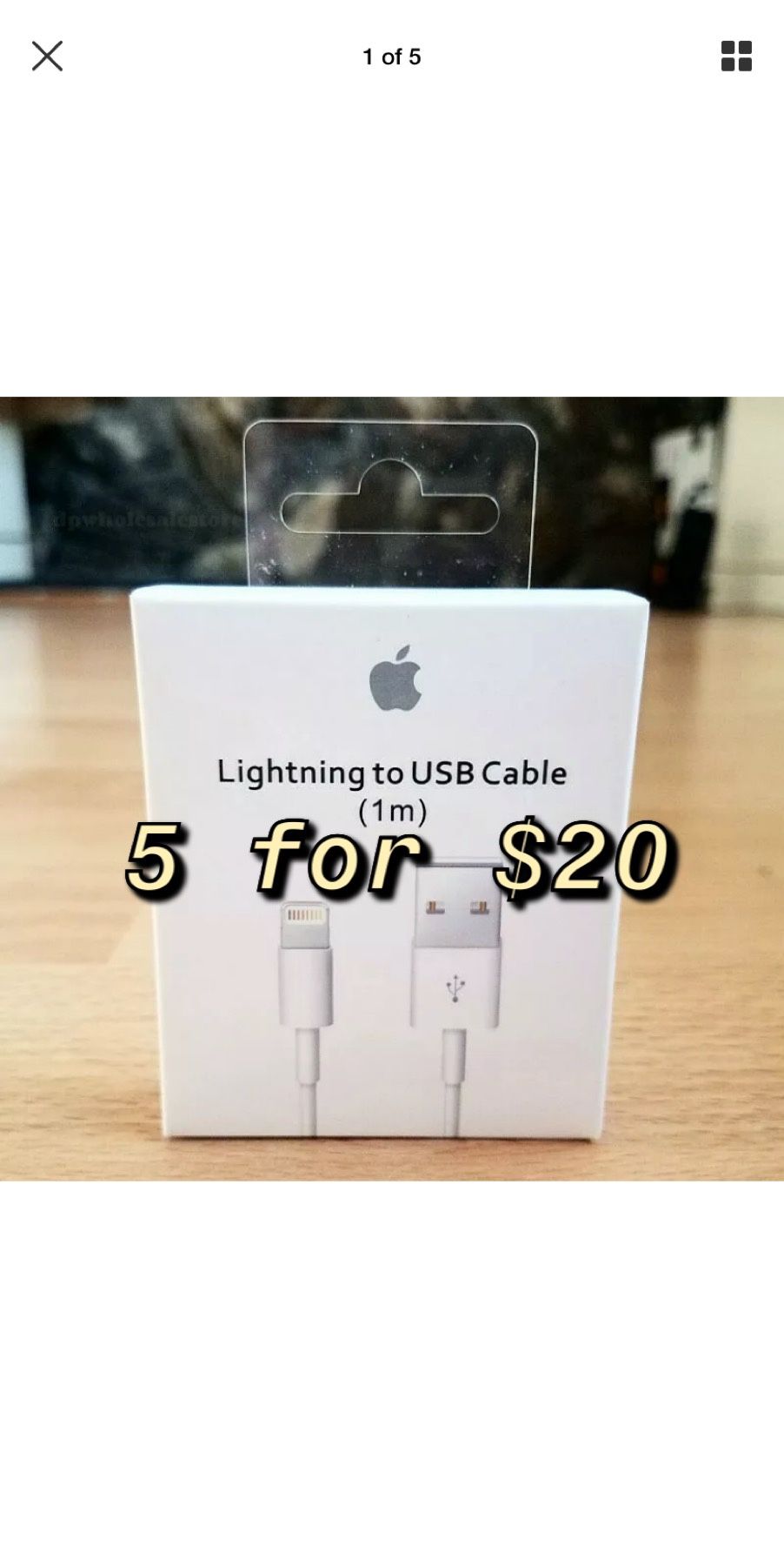 Apple iPhone Lightning To Usb Cable 5 For $20