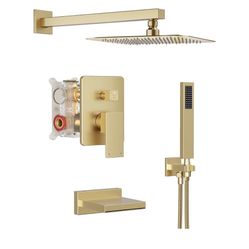 Gold Shower System with Tub Spout, All Metal Tub Shower Faucet Set with 10" Rain Shower Head and Handheld Spray combo, Wall Mounted Tub Shower Systems