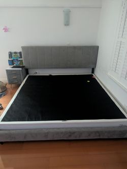 FREE King size Gray Velvet Bed Frame with Headboard
