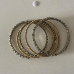 Woman’s Gold Rhinestone Bangle Set Of 5 Fashion Jewelry Bracelets