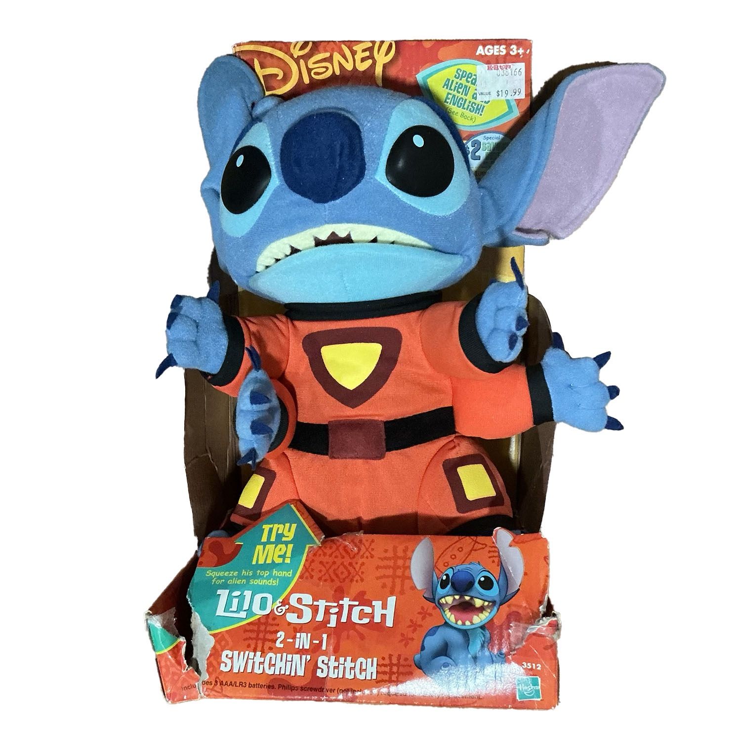 Disney Talking Stitch Plush 2 in 1 Switchin' Stitch Space Alien WORKS 2002