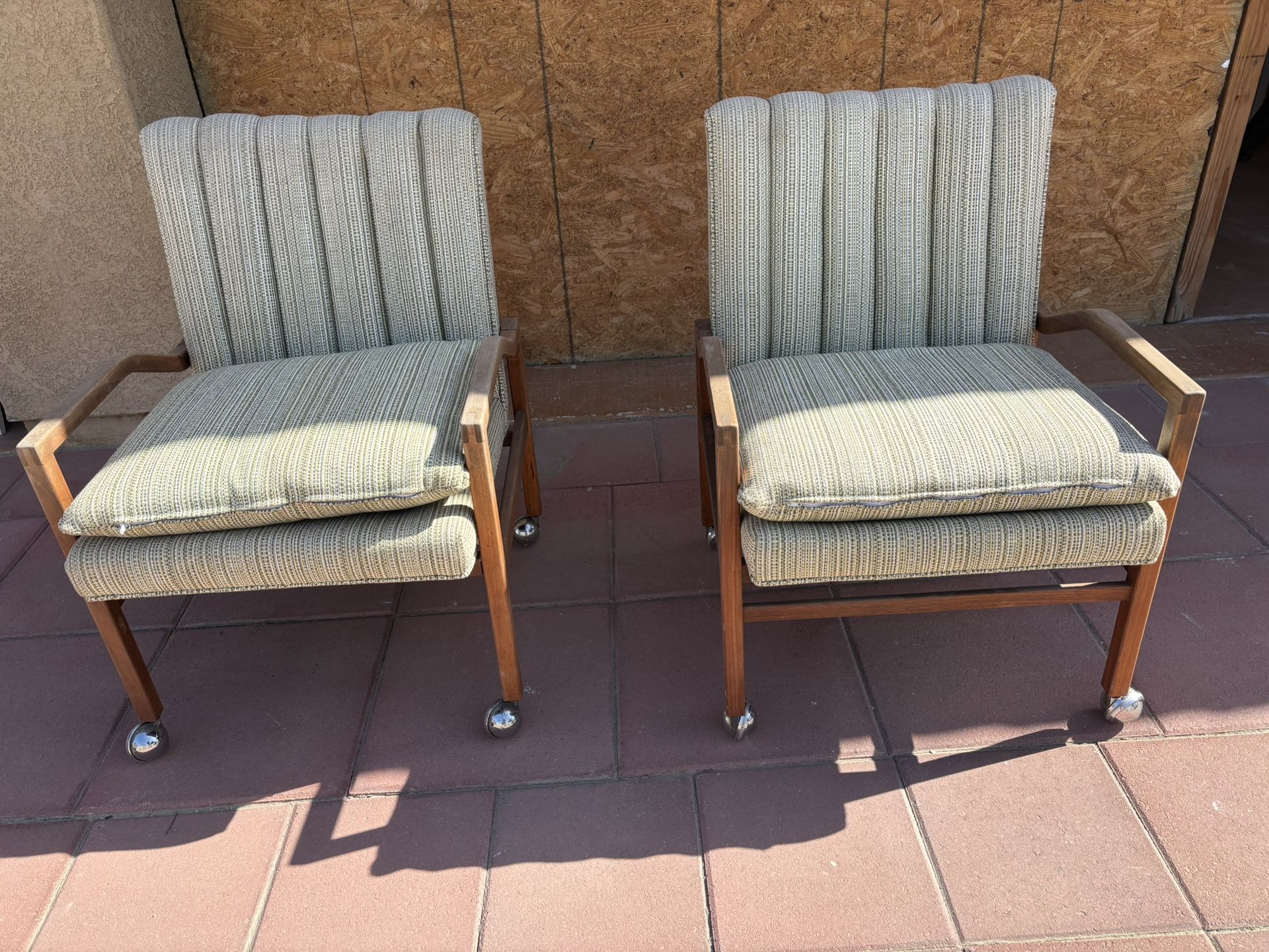 Pair Of Side Chairs With Wood Frame And Wheels