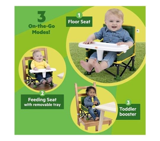 Bright Starts John Deere Pop 'N Sit Portable Booster Chair, Floor Seat, Indoor/Outdoor