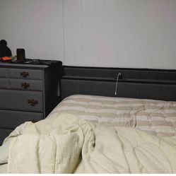 Full Size bed with Storages With Charging Station  Dresser and Chest Sets Color Gray 