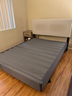 Queen Upholstered Bed Frame with Headboard and Mattress Foundation