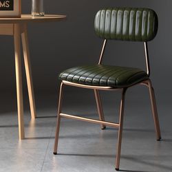 Set Of 2) Modern Dining Chairs With Green Faux Leather Upholstered & Metal Frame