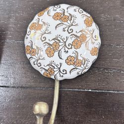 Decorative Ceramic & Brass Wall Hook Set – $25