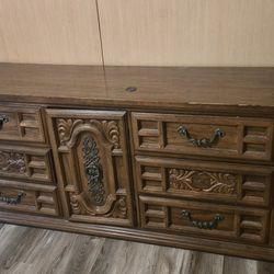 All Wood, Dark Brown Vintage Dresser, Armoir And Night Stand